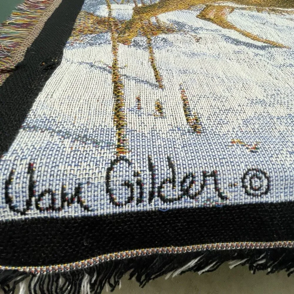 Ron Van Gilder Throw Blanket 'Stepping Out' Buck Doe Winter Made in the USA